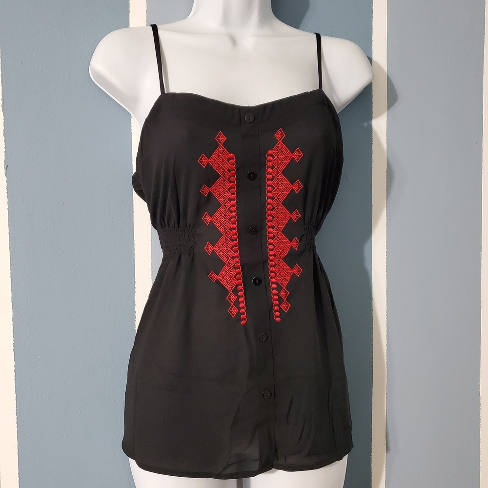 NWT Lovetree Bohemian Black Camisole with Red Detailing